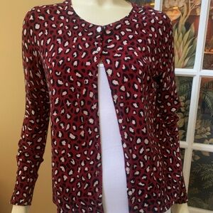 Old Navy women's M Red Black animal print cardigan sweater.